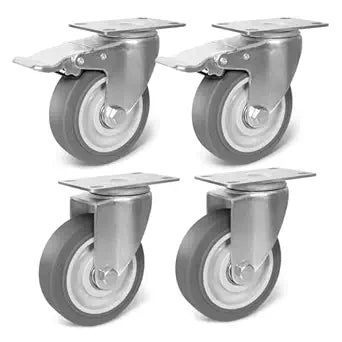 4 Inch Caster Wheel, Rubber Wheels Silent Castor- Set of 4 Heavy Duty Caster Wheels with Brake 1600Lbs, Industrial Plate Casters Wheels for Cart Furniture Workbench (2 Brake & 2 Swivel)