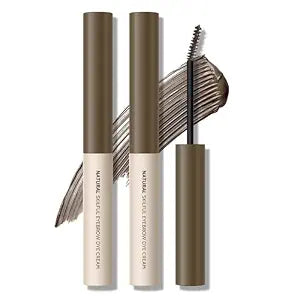 KYDA 2 Pcs Tinted Eyebrow Cream, Ultra-Fine Brush Tinted Brow Gel, Waterproof Smudgeproof Eyebrow Mascara, Long Wear, Natural Brow Makeup without Clumping, Natural Brown