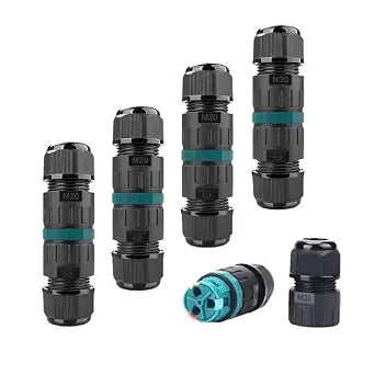 IP68 Waterproof 2 Way 3-PIN Junction Box Electrical Cable Connector M20 Wire Range(5-12mm) Wire Connector for Outdoor Quick Repair Extend Power Cables Waterproof Connector 5 PCS Screw-Free