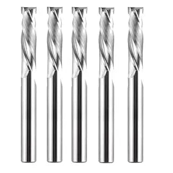 SpeTool 5PCS Compression Spiral Router Bit 1/4 Inch Shank 1/4 Inch Cutting Diameter 1/10 Inch UP Cutting, End Mill for Woodwork Edge Trimming, UP&Down Cut CNC Router Engraving Carving Tools