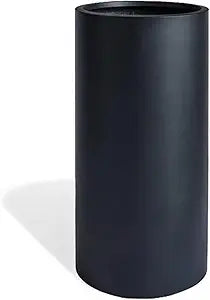 KUTE NEST 19.5" H x 9.8" D Premium Tubo Fiberstone Cylinder Tall Planter with Drainage Hole, Weather Resistant for Indoor and Outdoor Use, Included 2 Extra Coco Mats (Black, 8.2" Pot Opening)