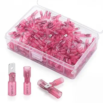 Tellegloww 200 Pcs Red Heat Shrink Spade Connectors Kits AWG 22-16 Female and Male Spade Terminals Electrical Quick Disconnect Wire Connectors for Watercraft, Electronics and Automotive
