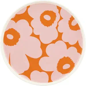 MARIMEKKO Oiva Unikko Dinner Plate Refine Your Kitchen Dcor with Our Iconic Orange and Pink Stoneware Stylish Porcelain Plates to Elevate Your Dining Experience (8 inches)