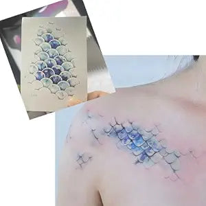 Mermaid Scales Temporary Tattoo���������Waterproof Fake Tattoo Sticker - Ocean Blue Sea Princess Arm/Ankle Body Art for Women, Party Fe