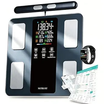NUTRI FIT Smart Scale for Body Weight 8-Electrode Digital Bathroom Scale for Fat BMI Muscle Mass Full Body Composition Analyzer 50+ Measurements Bluetooth Highly Accurate with VA Display, Dark Blue