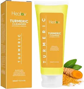 Healov Turmeric Face Wash, Turmeric Clear Skin Liquid Soap – 100% Natural Anti Aging Exfoliating Facial Cleanser for Spots, Clearing Acne Scars, Age Spots, Sun Damage, Discoloration – Bath Soap