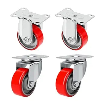 3 Inch Caster,Load 1400 Lbs,Polyurethane Steel Wheels,Heavy Duty Caster Set of 4,Noiseless Swivel Wheels for Trolleys,Transport Materials,Toolboxes(2Swivel&2Rigid)