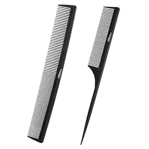 Professional Black Carbon Fiber Teasing Comb,Fine Tooth Hair Barber Comb for All Hair Types(2Pcs)