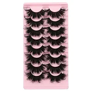 False Eyelashes Dramatic 25MM Lashes 3D Faux Mink Lashes Wispy Pack Long Thick Volume Soft Strips False Lashes 8 Pairs Multipack