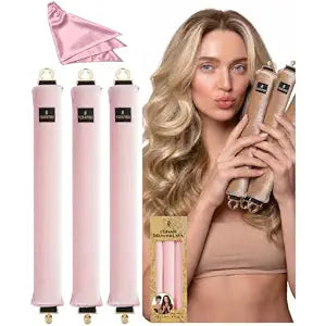 YOSHUYUKI Classic Heatless Curls Overnight Rods No Heat Hair Curlers Curling Iron Jumbo Flexi Rods Large Foam Hair Rollers for Long Hair to Sleep in with Satin Scarf Styling Tools Pink