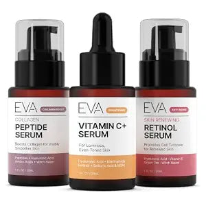 Eva Naturals Trifecta Face Serum Set – Retinol, Vitamin C & Peptides