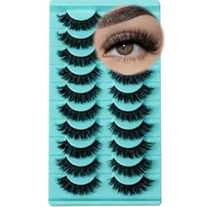 APCYUST Lashes Volume Mink Eyelashes 10 Pairs Natural Cateye Lash Strips Wispy Cat Eye Lashes Natural Look Short Thick Fluffy False Strip Eyelash Full Fake Lash Pack Black Pesta������as Po