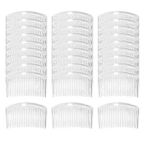 Cinaci 30 Pack 3 Inch White Clear Plastic French Hair Side Combs Wedding Bridal Veil Comb Fine Hair Slide Hair Clips Small Clear Barrettes Bun Holder with 23 Teeth DIY Headpieces Accessories for Women