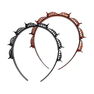 2Pcs Black and Brown Double Bangs Hairstyle Hairpin Headband With 8 Small Clips - Women Double Layer Twist Plait Hair Tools,Twist Clip Headband with Toothed Hairs Bands Braid Tool Hair Accessories
