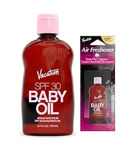Vacation Baby Oil SPF 30 Sunscreen Oil and Air Freshener Bundle