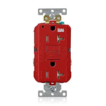 Leviton 20A-125V Extra-Heavy Duty Industrial Grade Weather/Tamper-Resistant Duplex Self-Test GFCI Receptacle, G5362-WTR, Red