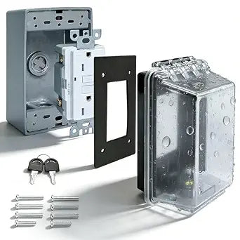 Outdoor GFCI Outlet with in Use Cover and Waterproof Lockable Box Kit,1 Gang, 15 Amp TRWR Self-Test GFI Receptacle,Electrical Baby Proof Self-Lock Covers,1 Pack