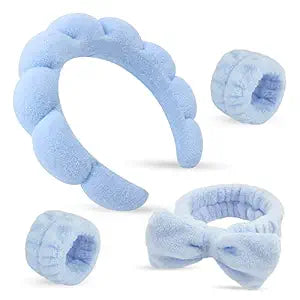 Headband for Washing Face and Wristband Set, Blue