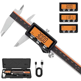 HARDELL Digital Caliper 6 Inch with Orange LCD, USB-C Calipers, Non-Backlit