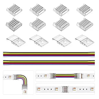 BTF-LIGHTING SMD 6 Pin 12mm 0.47in Width Transparent Connector Kit,4xGapless Solderless 8pcs Corner Connector, 4pcs 5.9in Long 22AWG Extension Wires,Support 5050 SMD RGBCCT LED Strip