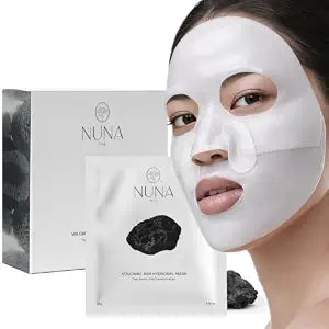 NUNA Volcanic Ash Hydrogel Face Masks with Smile Line Patches – Korean Glass Skin Detox & Deep Hydrating Jelly Mask with Hyaluronic Acid, Ceramides – Overnight Moisturizing + Purifying Care, 7 Sheets