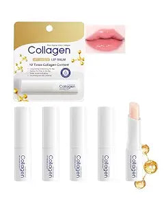 Collagen Lip Balm Set, 5Pcs Moisturizing Hydrating Lip Balm, Dry Lips Care Lip Moisturizer, Nourishing Vegan Lip Primer for Lipstick, Lightweight & Non-Sticky,Thanksgiving Lip Care Gift Kit for Women