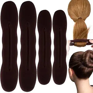 4 PCS Hair Bun Maker, 2 Sizes Sponge Hair Updo Shaper for Women, Classic Hair Clip Ties, Hair Styling Accessories for Long, Curly, Straight Hair - Brown