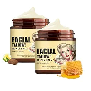 2PCS Whipped Beef Tallow and Honey Balm,Tallow Face Moisturizer,Grass Fed Grass Finished Face Cream