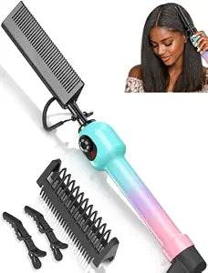 Professional Hot Comb for Wigs and Black Hair, Electric Pressing Comb with Anti-Scald Design, 5 Heat Settings 280–450°F, Dual Voltage Straightening Comb for Roots, Edges, Lace Fronts and Natural Hair
