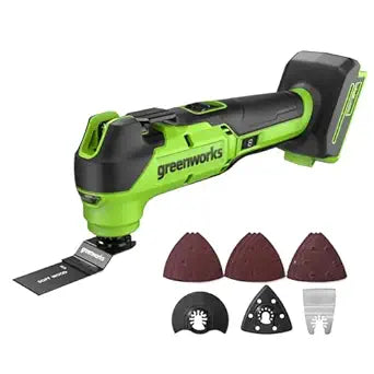 Greenworks 24V Lithium Ion Brushless Cordless 18,000 OPM Oscillating Multi Tool with Woodcutting Blades and Sanding Pad with Sheets Included,8 Speed Settings (Battery Not Included, Power Tool Only)