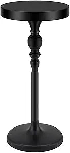 CroBlissful Black Metal Martini Table 9.5 x 9.5 x 20.5 Inches Round Drink Tables Decorative Pedestal Side Desk for Small Spaces Cocktail Drink Holder Stand Small End Shelf for Living Room Bedroom