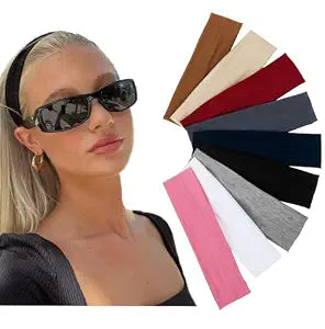 Multicolor Soft Fabric Headbands for Women - Elastic Non-Slip Head Bands, Fashion School Hair Accessories, 9 Pack