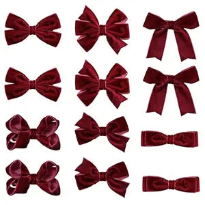 12Pcs 3" Dark Red Velvet Ribbon Hair Bows Alligator Clips for Girls Women