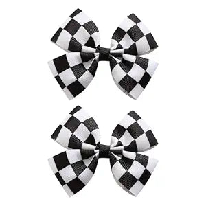 JiaDuo 2PC Racing Black and White Checkered Flag Hair Bow Clips for Girls