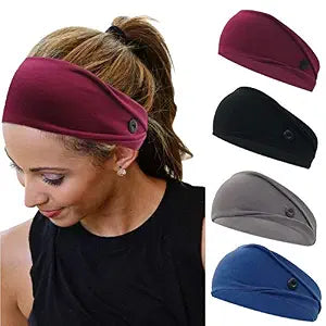 YONUF Headbands For Women Nurses Doctors With Buttons Elastic Yoga Hair Bands Accessories Non Slip 4 Pcs