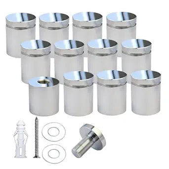 Pack of 12 Aluminum Standoff Screws Wall Sign Standoff Mounting Hardware Standoff Mounts for Acrylic Picture Frame (12, Polished Chrome, 1" x 1")