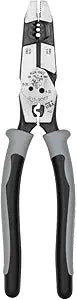 Klein Tools J2159CRTP Side Cutting Pliers, Made in USA, 9-Inch Journeyman High Leverage Hybrid Pliers with Crimper, Fish Tape Puller and Wire Stripper