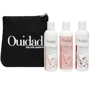 Ouidad Frizz-Free Wash Day Hair Care Kit for Curly Hair, Anti-Frizz Advanced Climate Control Shampoo, Conditioner & Gel, Defines Curls, Fights Humidity, Adds Shine – Includes Canvas Bag, 3-Piece Set