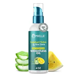 Mielle Organics Weightless Hair Oil, Kalahari Melon & Aloe Vera Deep Long-Lasting Hydration Hair Treatment for Dry, Curly and Textured Hair, Lightweight, Non-Greasy Formula, 4 Ounce