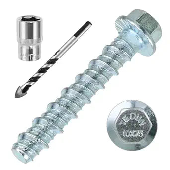 1/2 x 3 50pcs Concrete Screws, Nickel Plated Concrete Screw Drill Bit Set for Anchoring Masonry, Brick or Concrete Block