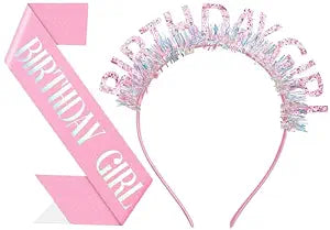 Birthday Headband with Sash for Women, Birthday Tiara for Party