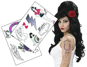 Rehab singer Inspired Temporary Tattoos ��� Realistic Tattoo Sheet for Halloween, Fancy Dress & Festivals ��� Skin Safe Fake Tattoo