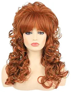 PUREHAIR 80s Women Long Wavy Red Brown Bouffant Wig for Halloween Costume