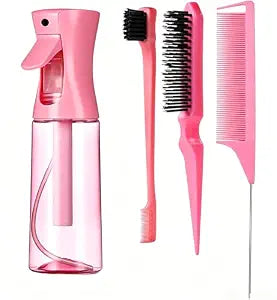 Hair Brush Set with Continuous Spray Bottle,Slick Back Hair Brush Back Brushing, Combing, Slicking Hair (PINK)