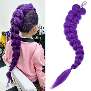 24 inch Purple Braids Ponytail Hair Pre Braiding Hair with Tie Synthetic Purple Hair Extensions for Halloween Costume Cosplay(24inch Braids Ponytail)