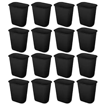 Sterilite 3 Gallon Rectangular Wastebasket Small Home Kitchen or Bathroom Trash Bin, Accommodates 4 Gallon Trash Liner, 16 Pack, Black