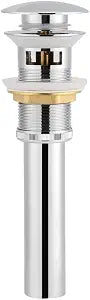 Chrome Plated Brass Sink Drain With Overflow Large Hole Vessel Basin Drain Pipe, Anti-Odor Push Button Drain Stopper for Bathroom & Kitchen
