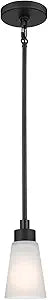 Kichler Erma Mini Pendant Light with Satin Etched Glass, Updated Traditional Ceiling Light for Kitchen Island, Black, (5" x 7.5")