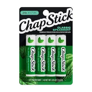 ChapStick Classic Spearmint Flavored Lip Balm, 24 Hour Moisture, 4-Pack