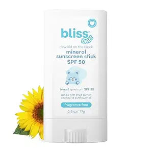 Bliss Baby Mineral Face Sunscreen Stick, SPF 50, Natural Zinc Oxide, Unscented, Hypoallergenic & Dermat Tested, Water-Resistant, Vegan, Sensitive Skin - For Toddlers, Babies, Kids & Whole Family